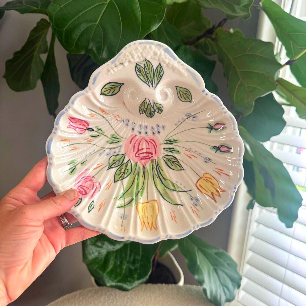 Vintage Handpainted Ceramic Blue Ridge Pottery "Nove Rose" Shell Dish